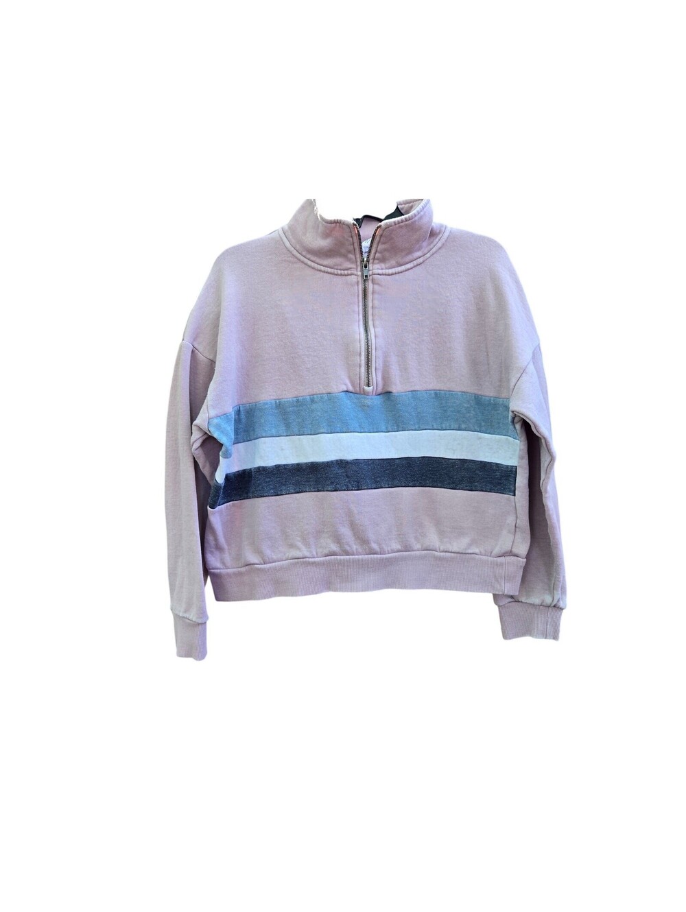 Pink Rose Women's Zip-Up Sweater with Color Block Stripes, Size Medium, Fair